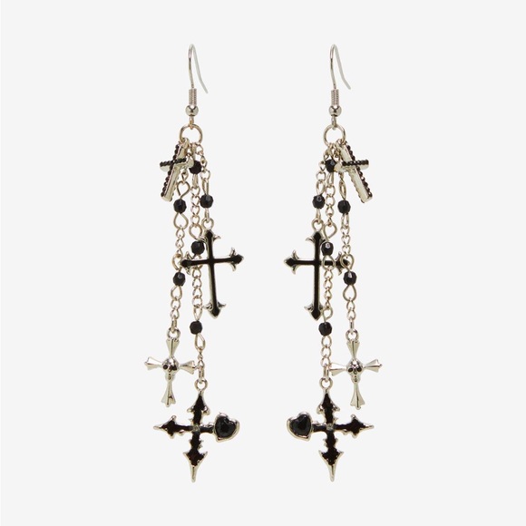Social Collision Cross Drop Earrings Hot Topic Halloween Gothic - Picture 2 of 2